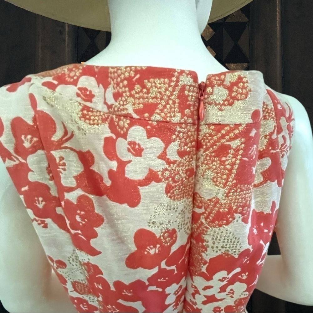 Tahari Women’s ASL Metallic Gold and Jacquard Orange Floral Fit n Flare Size 12 - Picture 15 of 16